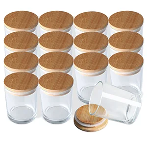 CONNOO 15 Pack 7 OZ Clear Candle Jars with Bamboo Lids for Making Candles, Thick Glass Candle Jars Empty Jars in Bulk with lids - Dishwasher Safe - candle jars