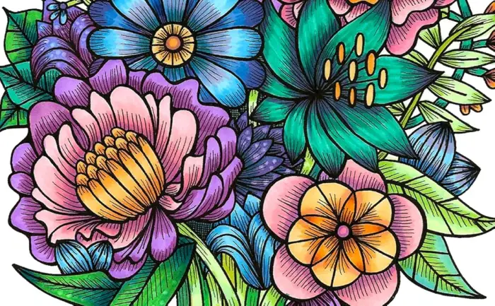 Copic Markers 9-Piece Multiliner Inking Pen Set B-2, Black (MLB2) 9 Pens Black - Copic Multiliner_Marker_illustration_flower