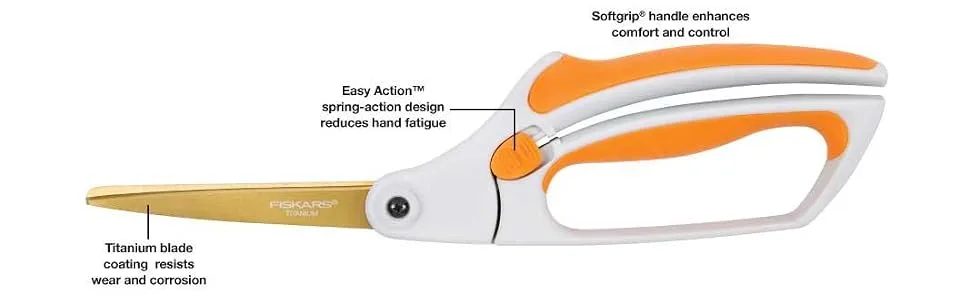 Fiskars Fabric, Easy Action 8 Inch Titanium Scissors, Orange/White - product information 2