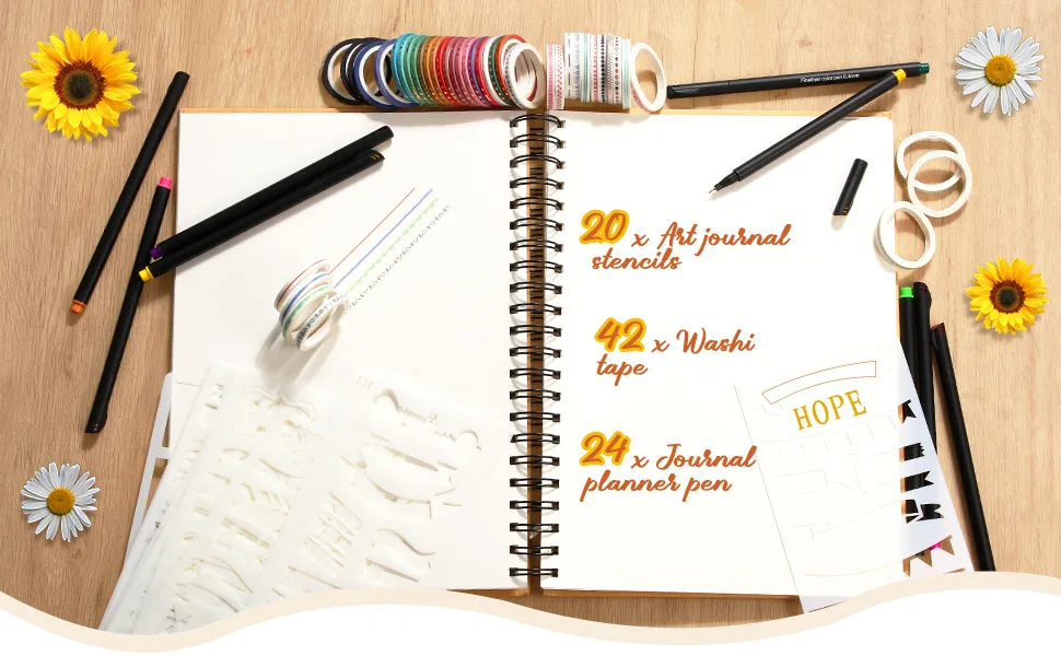 Scrapbooking Supplies Kit Scrapbook Tools and Supplies Journal Stencil Washi Tape and Journal Planner Pen for Journal Notebook Diary DIY Plastic Drawing Template(Style B) - product information 1