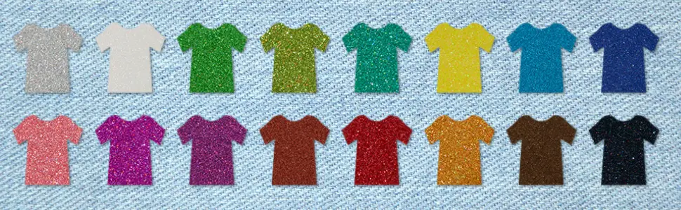 IRON-ON HTV Glitter Heat Transfer Vinyl Bundle 12" x 12" 16 Assorted Colors Sheets 16 Pack Iron on Vinyl for Shirts DIY Desing 16Colors 12"*12" sheets - ass16
