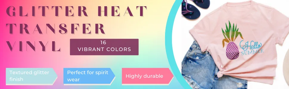 IRON-ON HTV Glitter Heat Transfer Vinyl Bundle 12" x 12" 16 Assorted Colors Sheets 16 Pack Iron on Vinyl for Shirts DIY Desing 16Colors 12"*12" sheets - Ass16