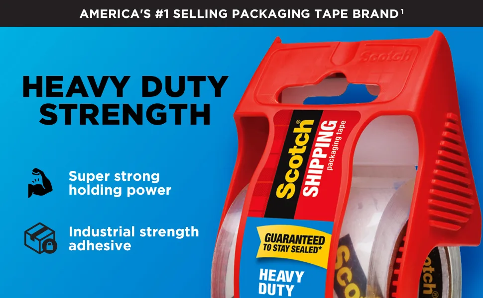 Scotch Heavy Duty Packaging Tape, 1.88" x 54.6 yd, Designed for Packing, Shipping and Mailing, Strong Seal on All Box Types, 3" Core, Clear, 4 Rolls (3850-4RD) - Heavy Duty Tape