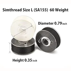 Simthread 144pcs Embroidery Pre-Wound Bobbins Thread, Class 15 Type A Size SA156, Polyester White 60 wt, Bernina Pfaff Ambition BabyLock Brother Embroidery and Sewing Machines Plastic Side 60wt White - L Bobbins