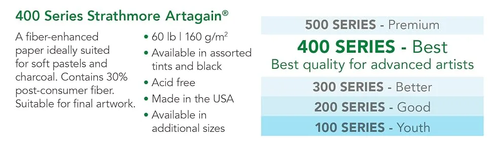 Strathmore 400 Series Artagain Pad, Coal Black, 12"x18" Glue Bound, 24 Sheets Coal Black 12x18 - Strathmore 400 Series Artagain