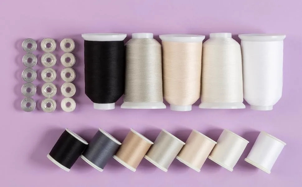 Superior Threads - Egyptian-Grown Cotton Sewing Thread for Piecing, Applique, and Quilting - Masterpiece by Alex Anderson, Bisque, 2,500 Yds. Cone Bisque - An assortment of Masterpiece thread spools and cones