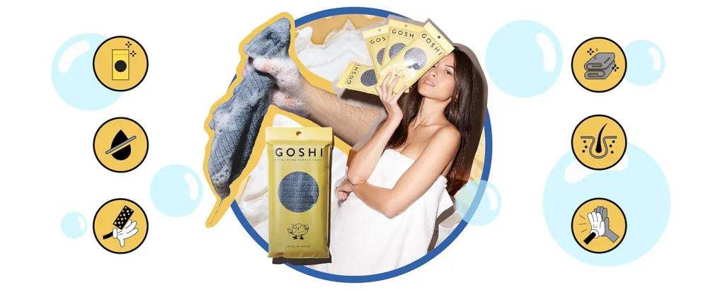 GOSHI Exfoliating Shower Towel - Rip-Resistant Exfoliating Washcloth for All Skin Types - Made in Japan - EBC Design _ C