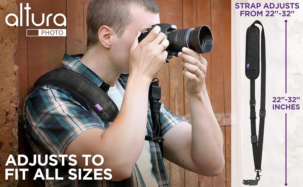 Altura Photo Camera Neck Strap w. Quick Release & Safety Tether - Camera Straps For Photographers - Adjustable DSLR Camera Strap for Sony, Nikon & Canon - Safe & Secure Camera Strap Quick Release - adjusts to fit ll sizes