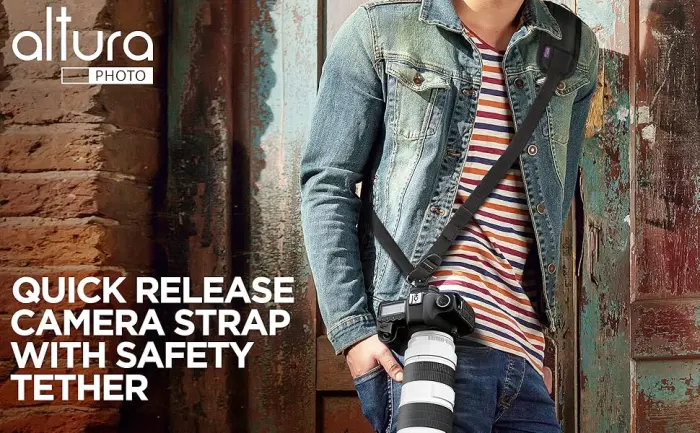 Altura Photo Camera Neck Strap w. Quick Release & Safety Tether - Camera Straps For Photographers - Adjustable DSLR Camera Strap for Sony, Nikon & Canon - Safe & Secure Camera Strap Quick Release - quick release