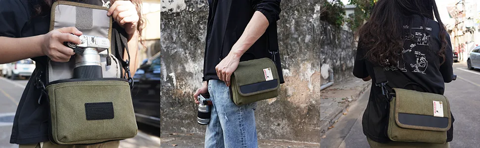 Besnfoto Camera Bag Small Mirrorless Camera Shoulder Bag Purse Waterproof Canvas Cute Compact Camera Messenger Bag Case for Women and Men Army Green - mirrorless camera bag