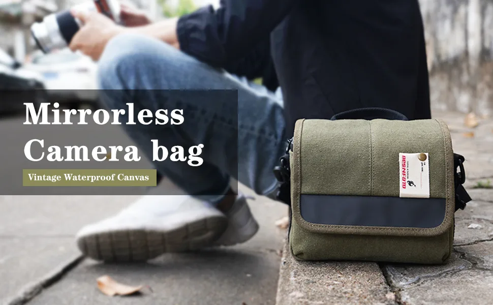 Besnfoto Camera Bag Small Mirrorless Camera Shoulder Bag Purse Waterproof Canvas Cute Compact Camera Messenger Bag Case for Women and Men Army Green - small camera bag