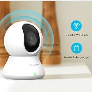 blurams Security Camera, 2K Indoor Camera 360-degree Pet Camera for Home Security w/Motion Tracking, Phone App, 2-Way Audio, IR Night Vision, Siren, Works with Alexa & Google Assistant White - plug-in camera