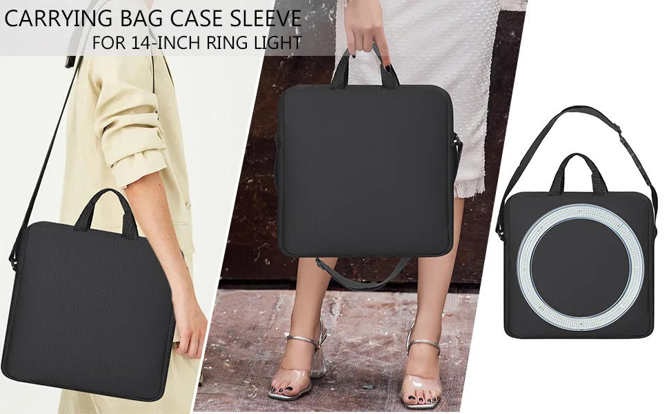 14" Ring Carrying Bag with Durable Nylon,Portable Camera Ring Light Carrying Case for 14 inch Selfie Ring Light,14 inch Desk LED Ring Light Protector-Black - 14 inch ring light carrying bag
