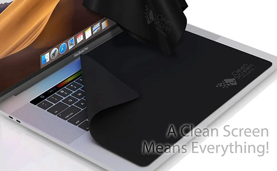 CLEAN SCREEN WIZARD Microfiber Cleaning Cloth 14 Compatible with MacBook Pro 14 and Computer Laptop 14, 2 Black Screen/Keyboard Covers - Screen Keyboard Imprint Marks Protection Microfiber Ultra Thin Liner Cloth Cover Cleaning MackBook
