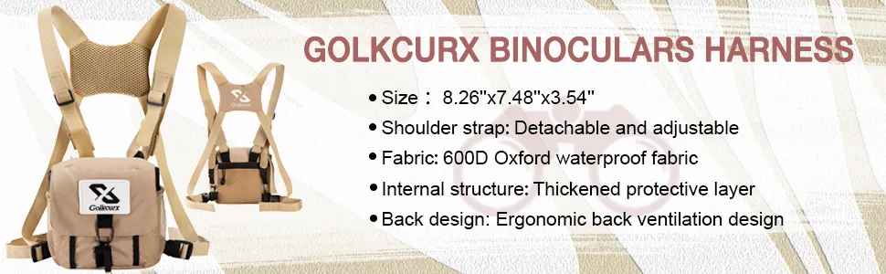 Golkcurx Binocular Harness, Adjustable Bino Harness Chest Pack, Waterproof Binoculars Harness for Hiking, Hunting Khaki - product information 23