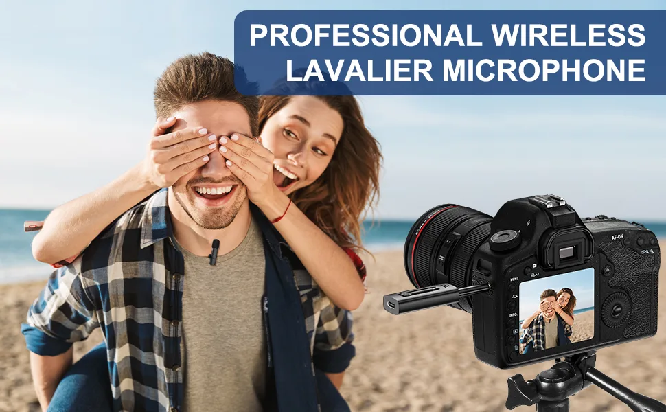 HMKCH Wireless Lavalier Microphone for DSLR Camera/Gopro/Computer/Laptop/MacBook/iPhone/iPad/Tablet, Professional Cordless Clip On Lapel Mic for Video Recording, YouTube, Vlog, Interview, Podcast - Wireless Lavalier Microphone for Camera/PC/Smart Phone