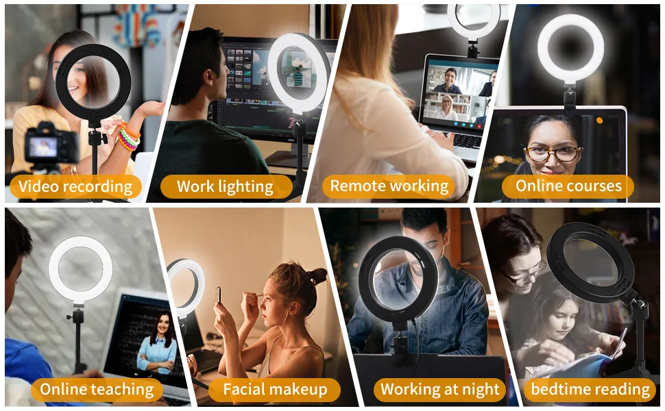 Desk Ring Light for Zoom Meetings - Video Conference Lighting Kit for Laptop Computer, 6 Clip on Table LED Light Lamp with Tripod Stand for Video Recording, Remote Working, Gaming, Vlogging - led light for video conferencing