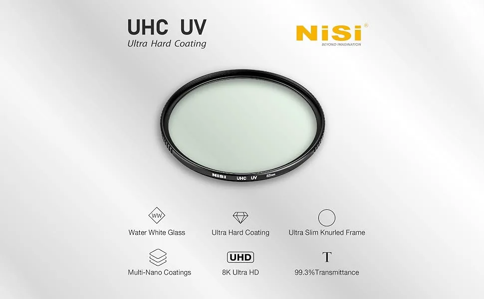 NiSi 82mm UHC UV Protection Filter | 18 Multi-Layer Coatings UHD, Ultra Hard Coating, Nano Coating, Hydrophobic, Scratch Resistant | Ultra-Slim UV Filter for 82mm Camera Lens - UHC Header