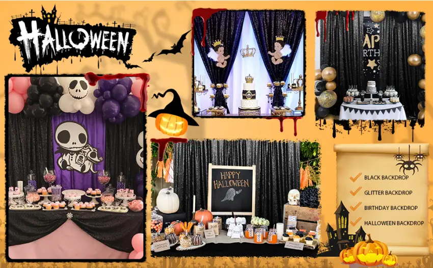 Black Backdrop Curtains for Parties 2 Panels 2ftx8ft Sequin Birthday Backdrop Seamless Photography Background Halloween Decoration 2 pcs-2ftx8ft Black - party backdrop