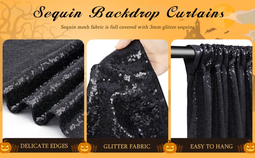 Black Backdrop Curtains for Parties 2 Panels 2ftx8ft Sequin Birthday Backdrop Seamless Photography Background Halloween Decoration 2 pcs-2ftx8ft Black - sequin fabric