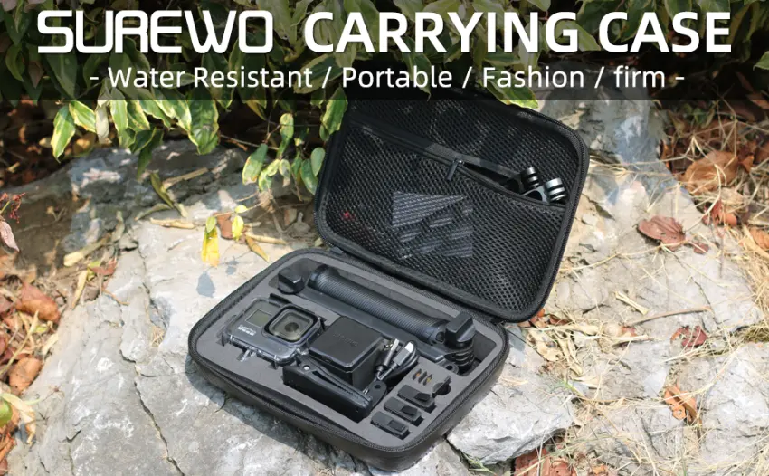 SUREWO Surface-Waterproof Carrying Case Compatible with GoPro Hero 11/10/9/8/7/(2018)/6/5 Black,DJI Osmo Action ,AKASO/Campark/YI Action Camera and More (Medium) - gopro carrying case