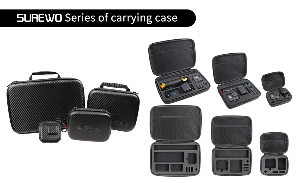 SUREWO Surface-Waterproof Carrying Case Compatible with GoPro Hero 11/10/9/8/7/(2018)/6/5 Black,DJI Osmo Action ,AKASO/Campark/YI Action Camera and More (Medium) - gopro case