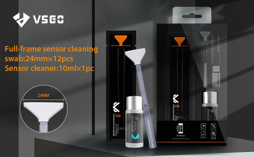 VSGO VS-S03E New Full Frame Camera Cleaning Kit 12pcs Sensor Cleaning Swab and 10ml Cleaner for Sony Nikon Canon FF CCD CMOS Clean - camera lens cleaner kit
