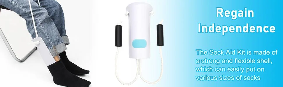 AHIER Sock Aid, Flexible Sock Aid Kit with Shoe Horn, Socks Helper Sock Puller Aid Easy On and Off, Sock Aid Assist with Foam & Shoe Horn Long Handle - sock aid