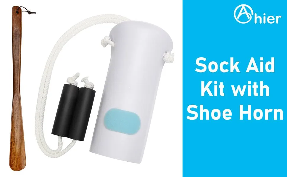 AHIER Sock Aid, Flexible Sock Aid Kit with Shoe Horn, Socks Helper Sock Puller Aid Easy On and Off, Sock Aid Assist with Foam & Shoe Horn Long Handle - Sock Aid Kit