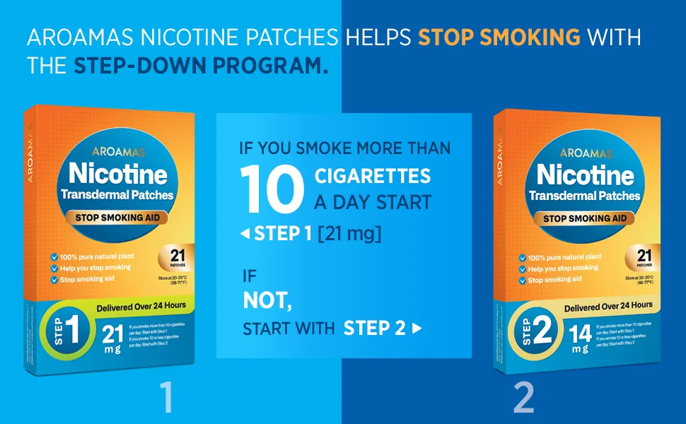 Aroamas Nicotine Patches to Help Quit Smoking, Stop Smoking - Delivered Over 24 Hours Nicotine Transdermal System to Stop Smoking Aids That Work - Step 2 14mg per Patch - Nicotine Patches Stop Smoking