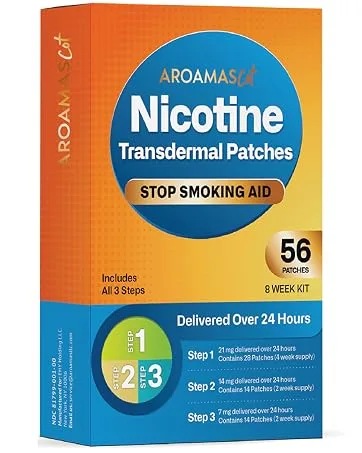 Aroamas Nicotine Patches to Help Quit Smoking, Stop Smoking - Delivered Over 24 Hours Nicotine Transdermal System to Stop Smoking Aids That Work - Step 3 7mg per Patch - Nicotine Patches Set