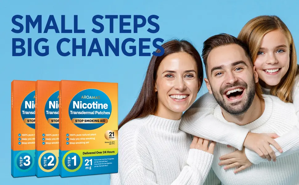 Aroamas Nicotine Patches to Help Quit Smoking, Stop Smoking - Delivered Over 24 Hours Nicotine Transdermal System to Stop Smoking Aids That Work - Step 3 7mg per Patch - Nicotine Patches Stop Smoking