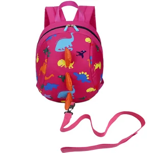 DB Dinosaur Toddler mini backpack with leash,children Kids baby harness bookbag (Deep Blue) - Rose red