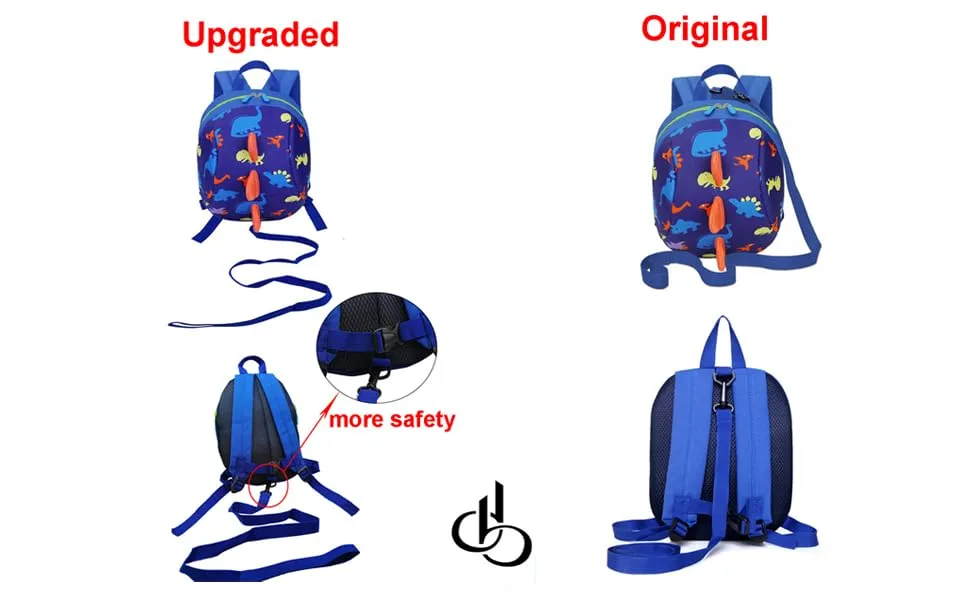 DB Dinosaur Toddler mini backpack with leash,children Kids baby harness bookbag (Deep Blue) - Two version