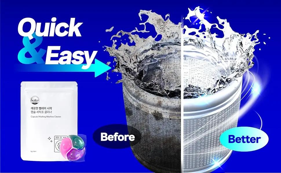 Washing Machine Cleaner Triple Pods, Cleaning Liquid Pacs by Betterthanbefore, Odor Removal, Deep Cleaning Formula, Compatible with Front Loader & Top Load Washer, 1 Year Supply (6 Pods, Pack of 2) - product information 4
