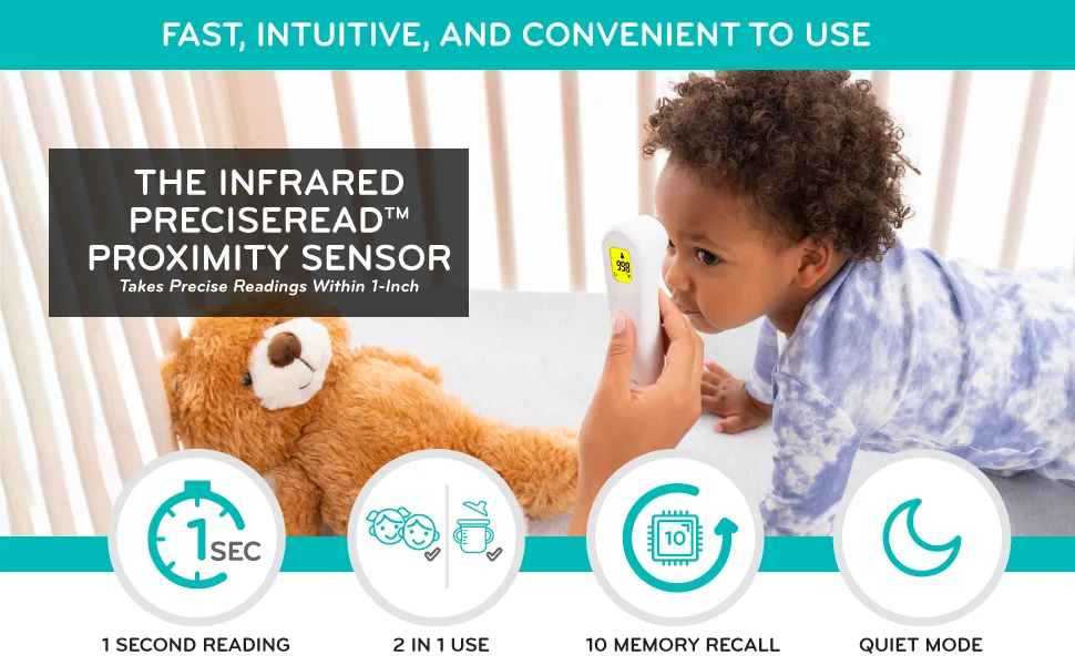 Evenflo PreciseRead Touchless Forehead Thermometer for Adults, Children, Babies, Food and Liquids  Accurate, Fast, No Contact, with Color-Coded Results - product information 3