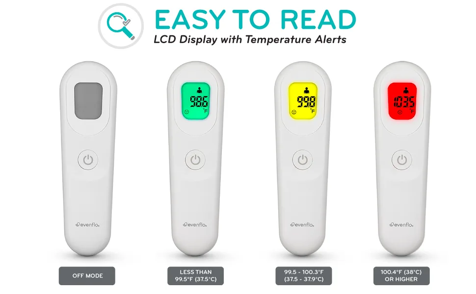 Evenflo PreciseRead Touchless Forehead Thermometer for Adults, Children, Babies, Food and Liquids  Accurate, Fast, No Contact, with Color-Coded Results - product information 4