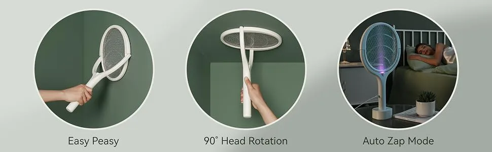 Rotating Head Rechargeable Electric Fly Swatter Electric Fly Swatter Racket Bug Zapper Racket Mosquito Zapper Indoor Bug Zapper Indoor Fruit Fly Zapper Racket Spider Killer Gnat Trap Wasp Catcher 1 - Pack - Fruit Fly Trap for Indoors Mosquito Killer Gnat Catcher Insect Killer Inside home bug zapper racquet