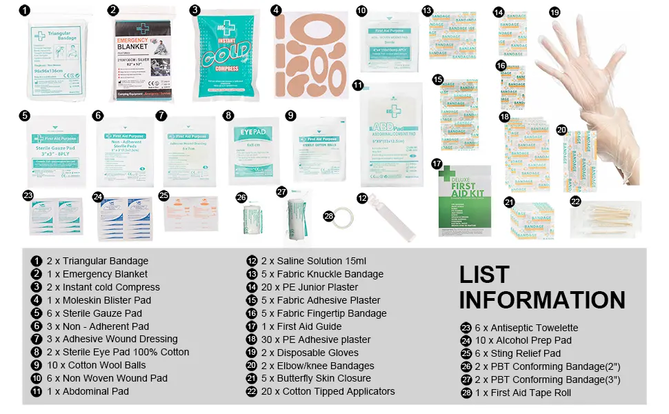 160 Piece First Aid Kit Bag Refill Kit - Includes Eyewash, Instant Cold Pack, Bandages,Emergency Blanket, Moleskin Pad,Gauze - Extra Replacement Medical Supplies for First Aid - product information 6