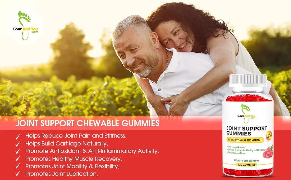 Joint Support Chewable Gummies Extra Strength with Glucosamine & Vitamin E  Natural Joint & Flexibility Support  120 Gummies - Gout and You Joint Support Gummies Benefits