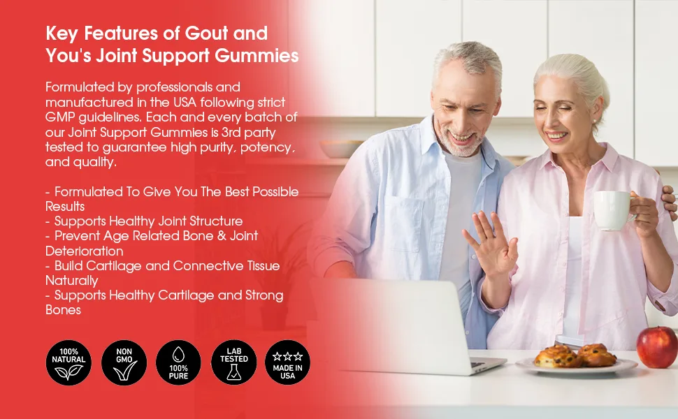 Joint Support Chewable Gummies Extra Strength with Glucosamine & Vitamin E  Natural Joint & Flexibility Support  120 Gummies - Key Features of Gout and You Joint Support Gummies
