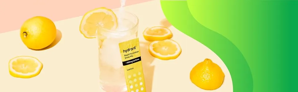 Hydrant ENERGY 30 Stick Pack, Caffeine & L-Theanine Rapid Hydration Mix, Electrolyte Hydration Powder Packets with Zinc (Lemon, 30 Count (Packaging May Vary)) Lemonade 30 Count (Pack of 1) - Dehydrated