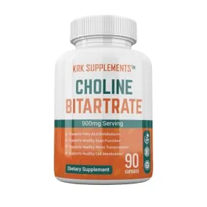 2 Bottles Choline Bitartrate 900mg Per Serving 180 Total Capsules KRK Supplements - Cholie Bitartrate