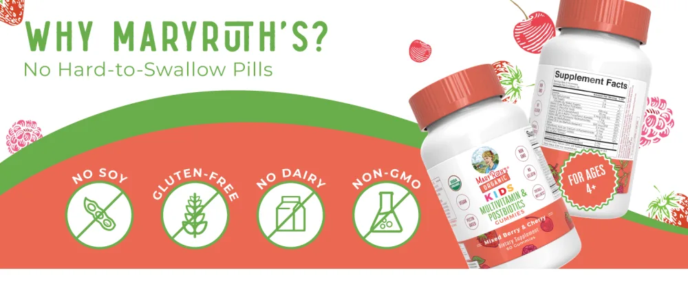 MaryRuths USDA Organic Kids Multivitamin Gummies + Postbiotics for Ages 4+ | Lactobacillus Rhamnosus | Vegan | Non-GMO | 60 Count - Kids Multivitamin & Postbiotics Gummies