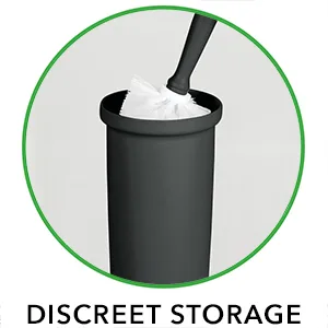mDesign Compact Freestanding Plastic Toilet Bowl Brush and Holder for Bathroom Storage, Decorative Steel Handle and Base, Non-Skid - Sturdy, Deep Cleaning - Black/Chrome - Discreet Storage