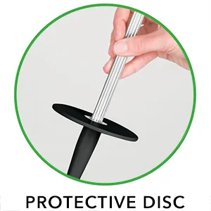 mDesign Compact Freestanding Plastic Toilet Bowl Brush and Holder for Bathroom Storage, Decorative Steel Handle and Base, Non-Skid - Sturdy, Deep Cleaning - Black/Chrome - Protective Disc Disk