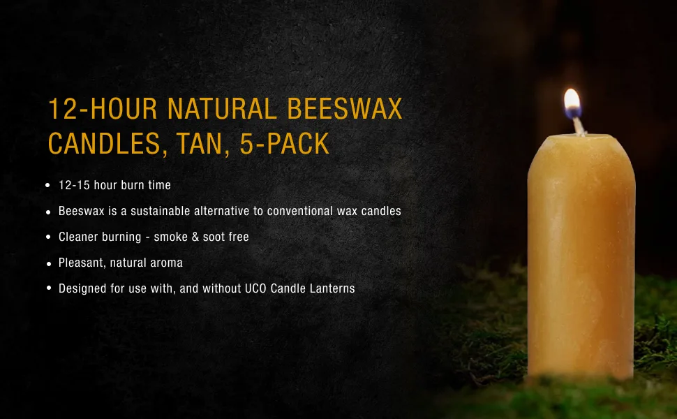 UCO 12-Hour Natural Beeswax, Long-Burning Emergency Candles for Candle Lantern, 5 Pack 5-Pack - product information 2