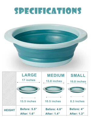 3-Pack Collapsible Wash Basin Set, Baby Kids Wash Basin Dish Tub for Travel Home, 3 Different Sizes Set Space Saving Pink - 300x400