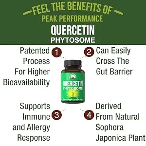 Peak Performance Quercetin Phytosome Vegan Capsules - Pure Quercetin Rich Sophora Japonica Extract for Max Absorption. - quercetin capsules
