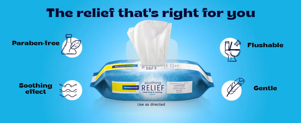 Preparation H Soothing Relief Flushable Cleansing Cooling Wipes, Aloe and Witch Hazel Wipes for Butt Itch Relief - 60 Count (Pack of 3) - The relief that